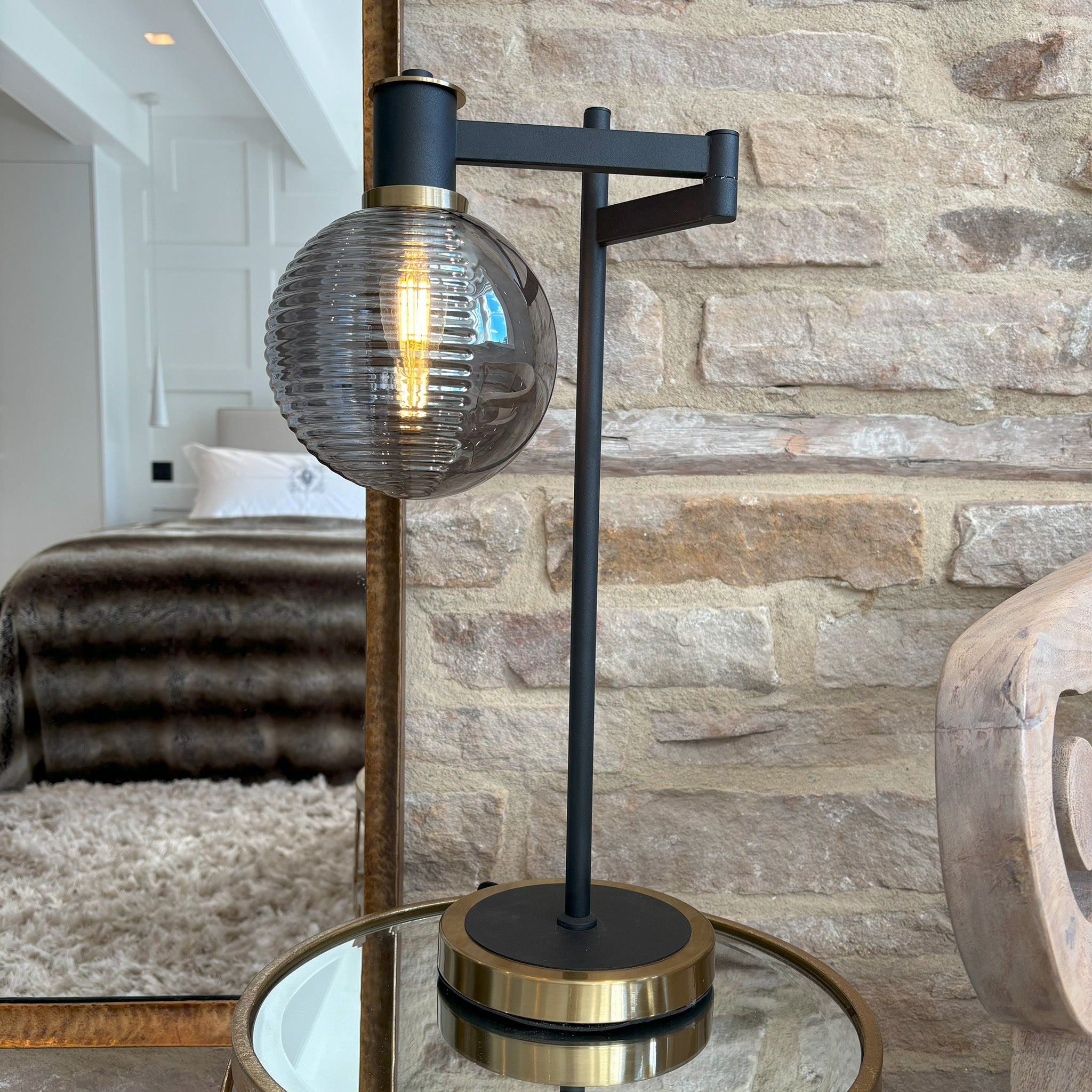 Adjustable Swing Arm Table Lamp with Glass Shade